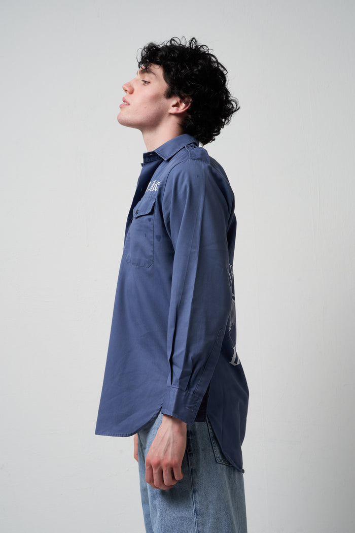 Blue cotton shirt with pockets Gold White | M11 Shop