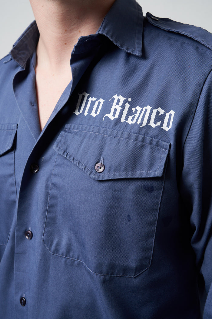 Blue cotton shirt with pockets Gold White | M11 Shop