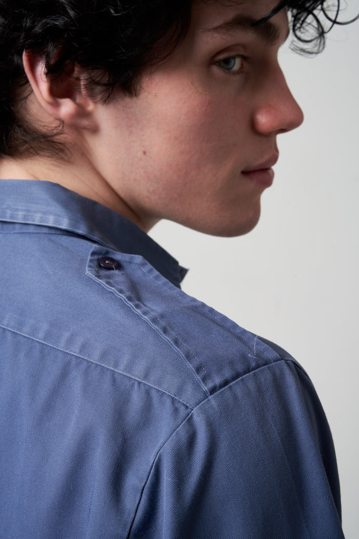 Blue cotton shirt with pockets Gold White | M11 Shop