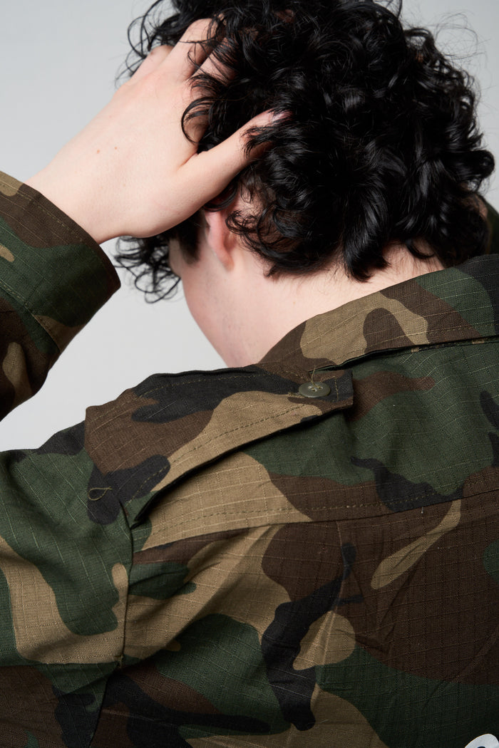 Camouflage cotton shirt with pockets Gold White | M11 Shop
