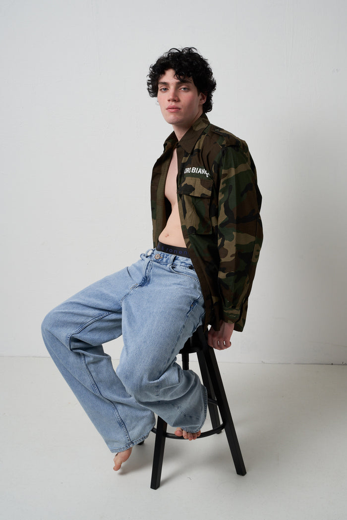 Camouflage cotton shirt with pockets Gold White | M11 Shop