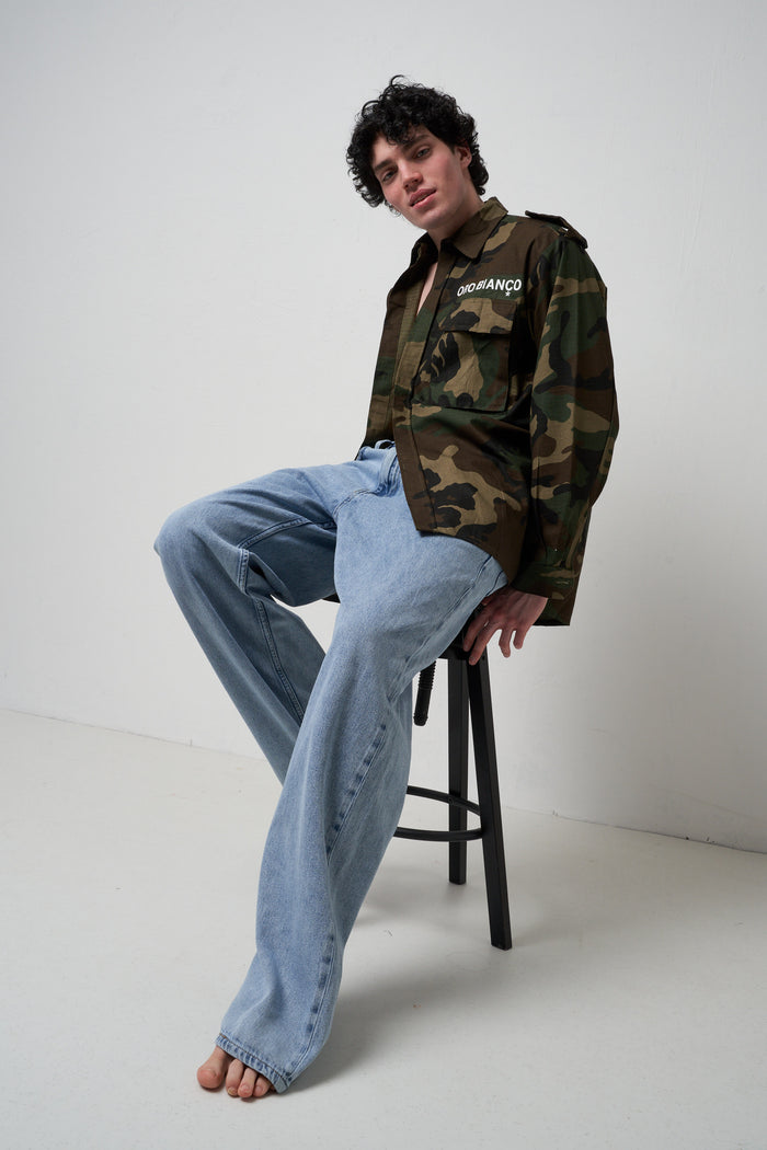 Camouflage cotton shirt with pockets Gold White | M11 Shop