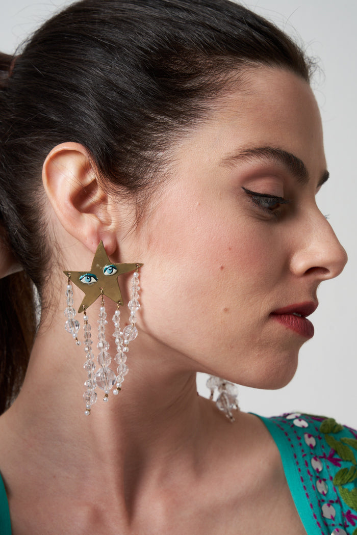 Orecchini Celestial stelle placcate oro con perline Susan Alexandra | M11 Shop