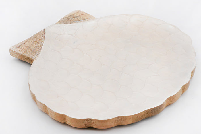 Piatto Seashell bianco perla in legno di mango M By Room | M11 Shop