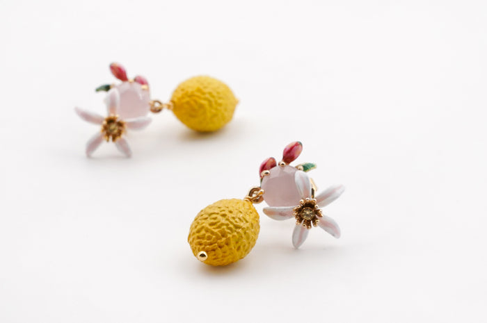 Orecchini con limone e fiore e vetro sfaccettato Mignon Citron Les Nereides | M11 Shop