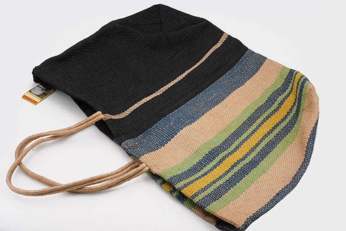 Poresh Jute Bag with Extra Large Long Handle Black/Natural Maison Bengal | M11 Shop