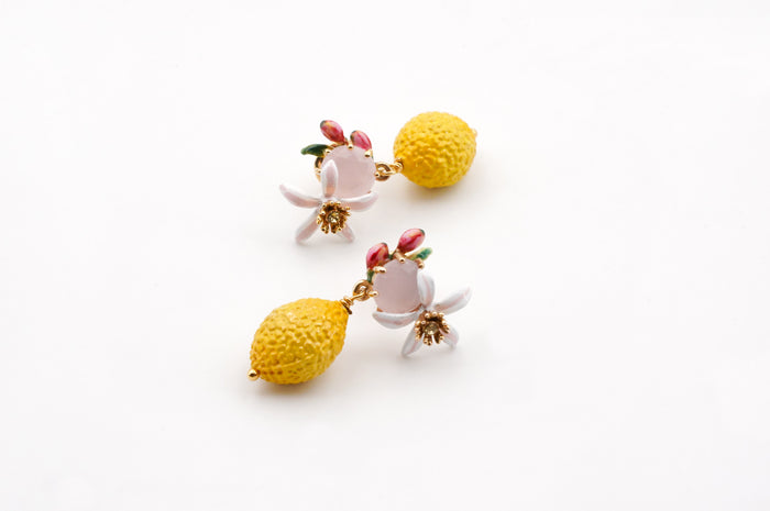 Orecchini con limone e fiore e vetro sfaccettato Mignon Citron Les Nereides | M11 Shop